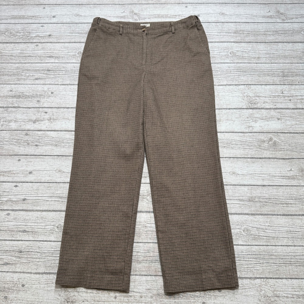 LL Bean Dress Pants Women's 16 Brown Houndstooth Straight Leg Lined Vintage